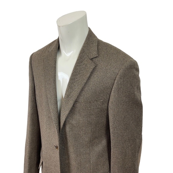 Andrew Fezza Brown Tweed Patch Elbow Blazer Wool Silk Nylon Blend Mens 44L - Picture 4 of 15